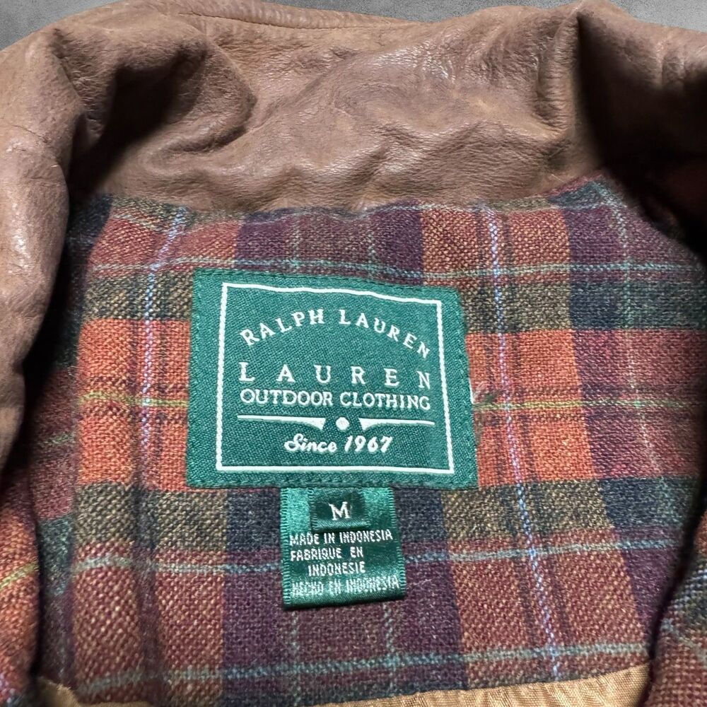Vtg 90s Ralph Lauren Outdoor Jacket Lambswool Leather Barn Chore Coat Boxy Plaid - Picture 2 of 7